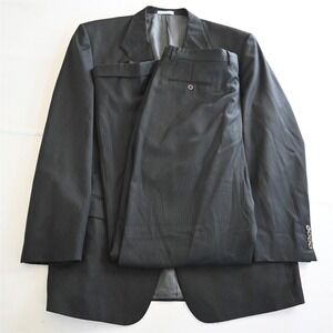 Louis Feraud 46R 36x36 Gray Stripe 100% Wool‎ Mens Jacket Pants Suit